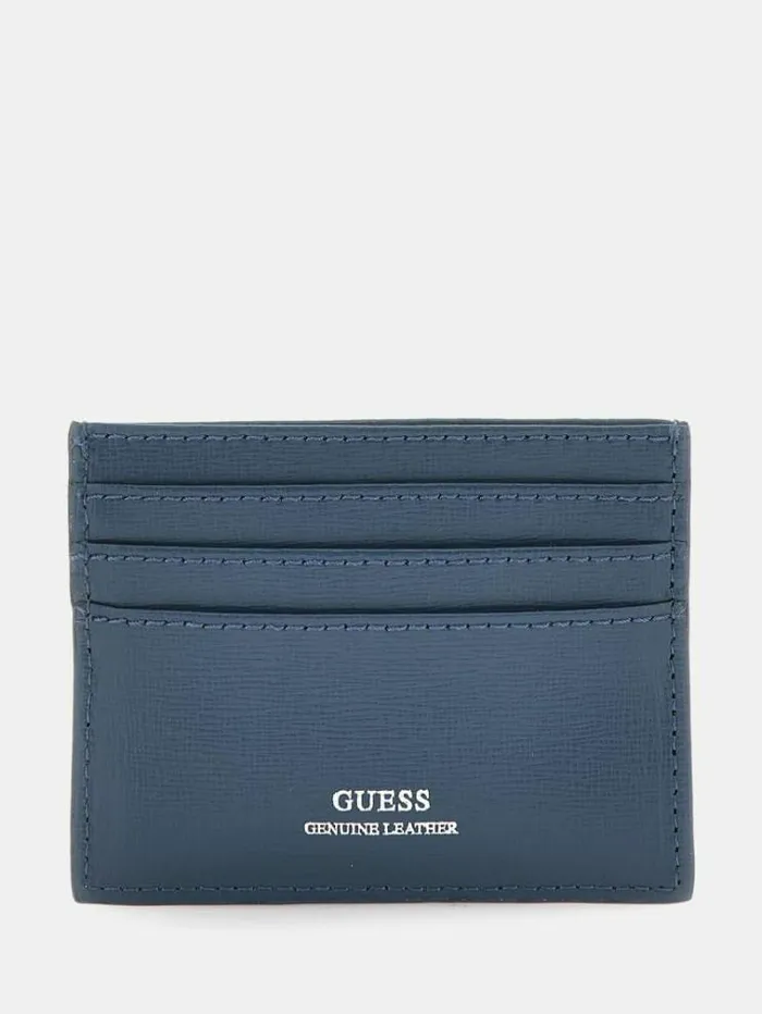 Men Certosa Saffiano Credit Card Holder Blue Guess Wallets