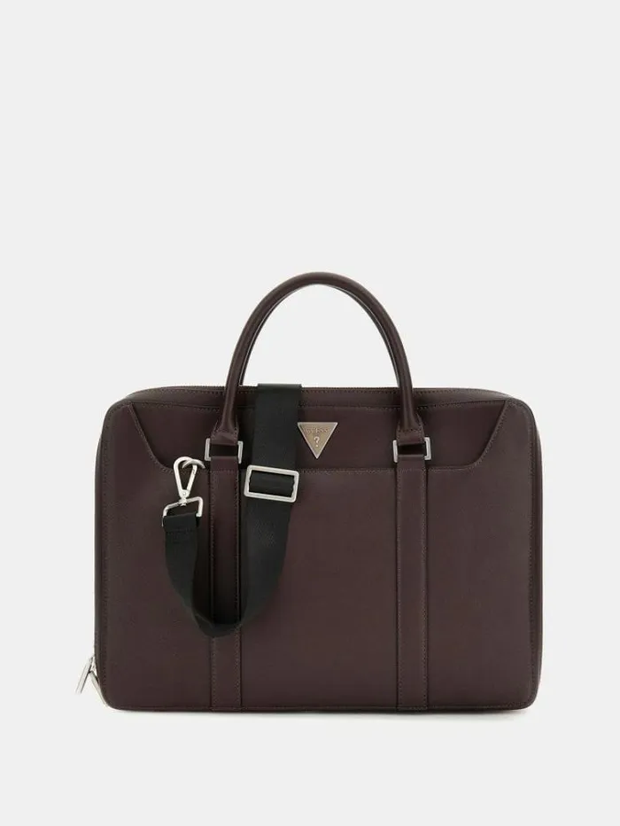 Men Certosa Saffiano Eco Bag Dark Brown Guess Messenger Bags