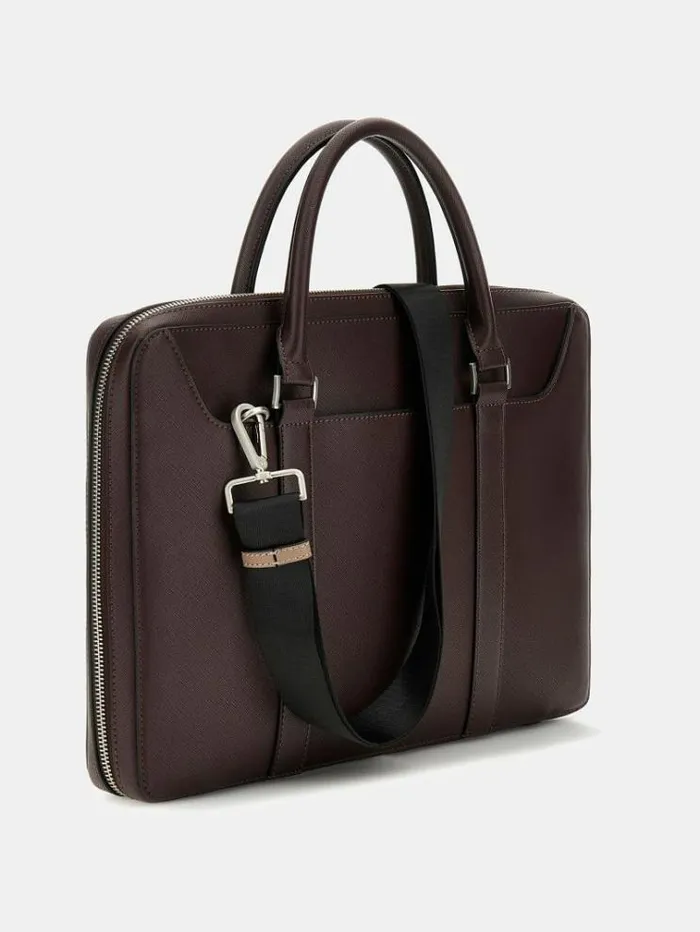 Men Certosa Saffiano Eco Bag Dark Brown Guess Messenger Bags