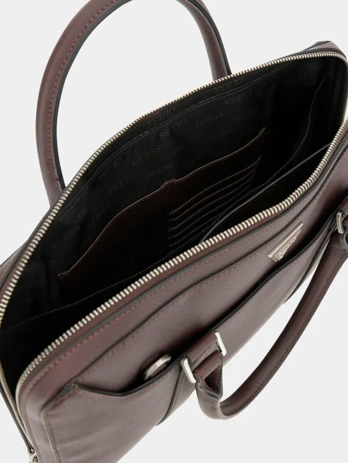 Men Certosa Saffiano Eco Bag Dark Brown Guess Messenger Bags