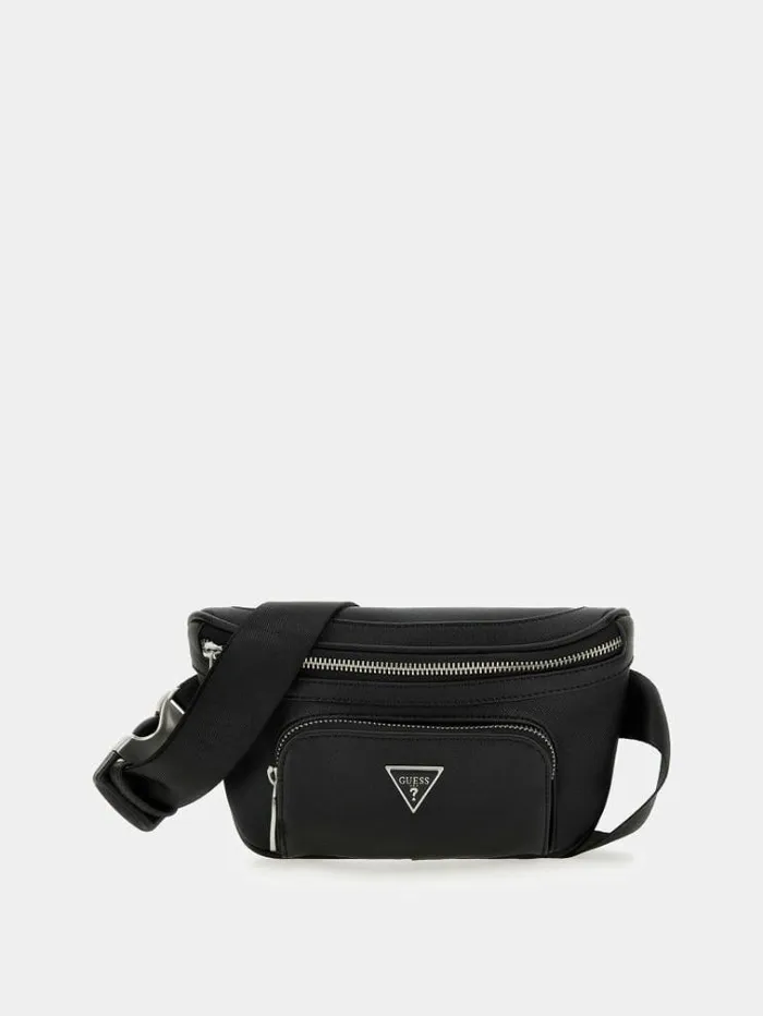 Men Certosa Saffiano Eco Belt Bag Black Guess Backpacks And Bum Bags
