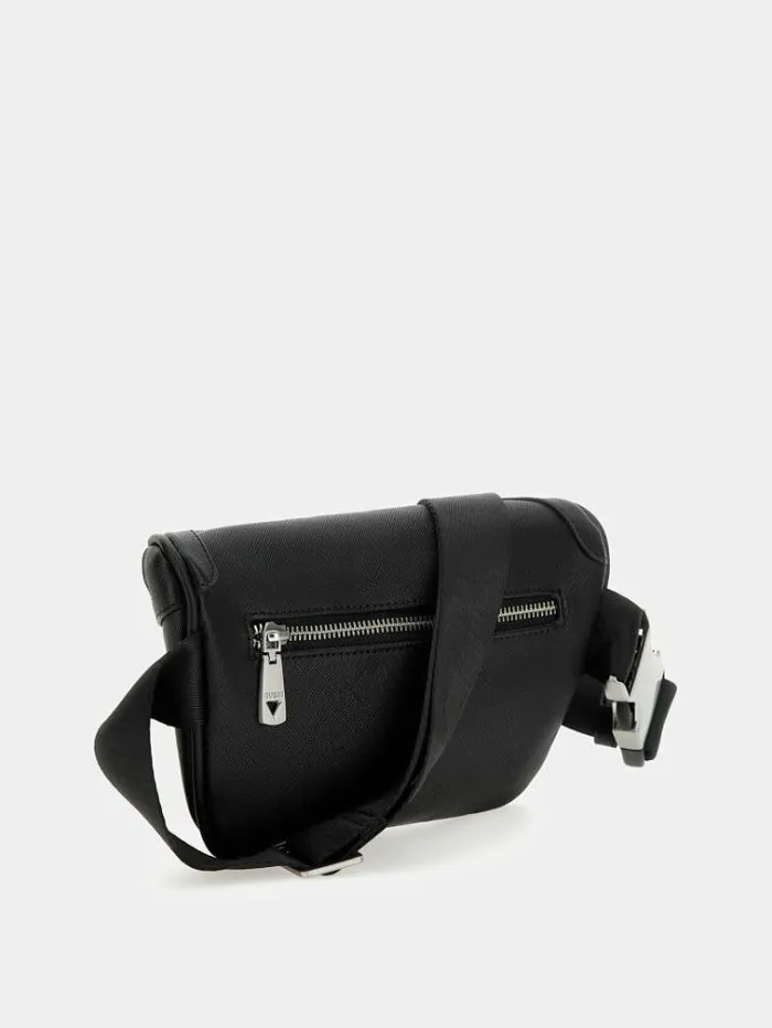 Men Certosa Saffiano Eco Belt Bag Black Guess Backpacks And Bum Bags