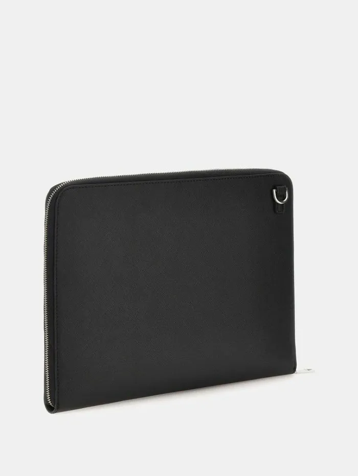 Men Certosa Saffiano Eco Document Holder Black Guess Messenger Bags