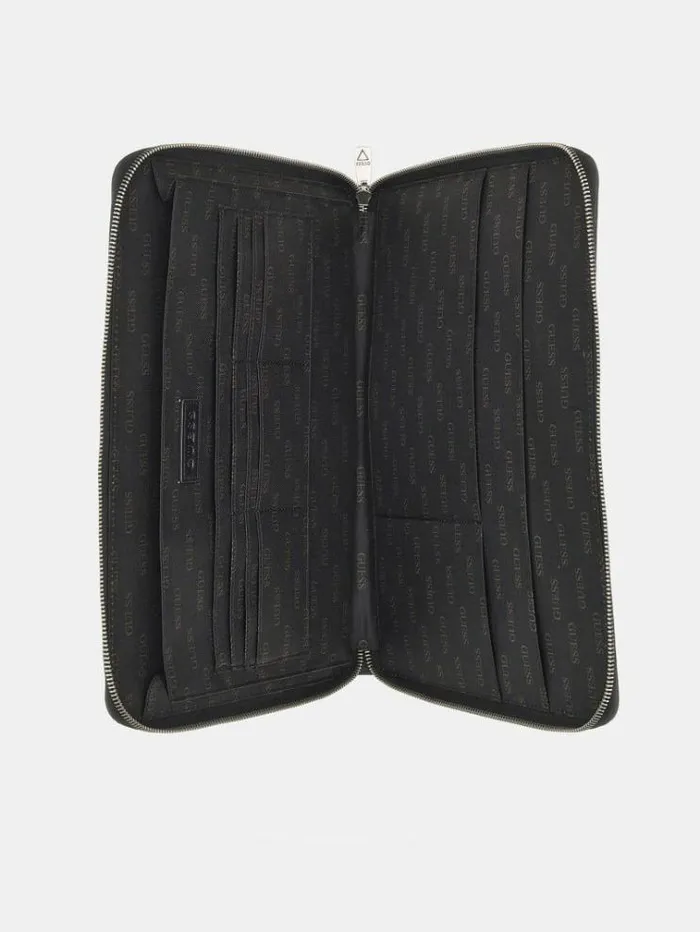 Men Certosa Saffiano Eco Document Holder Black Guess Messenger Bags