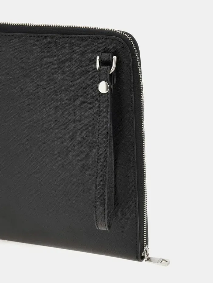 Men Certosa Saffiano Eco Document Holder Black Guess Messenger Bags