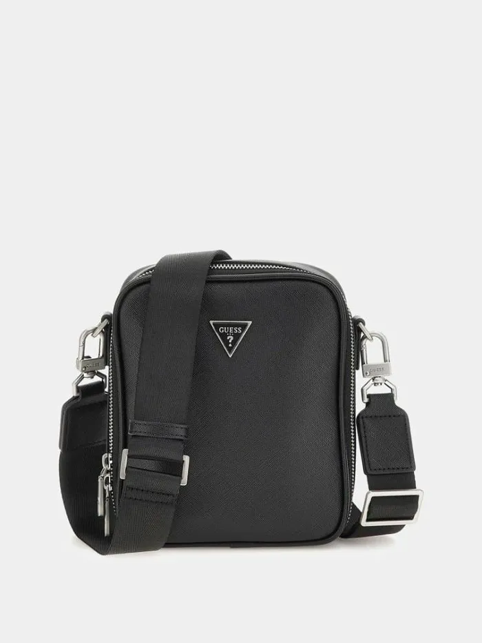 Men Certosa Saffiano Eco Mini Crossbody Black Guess City Bags