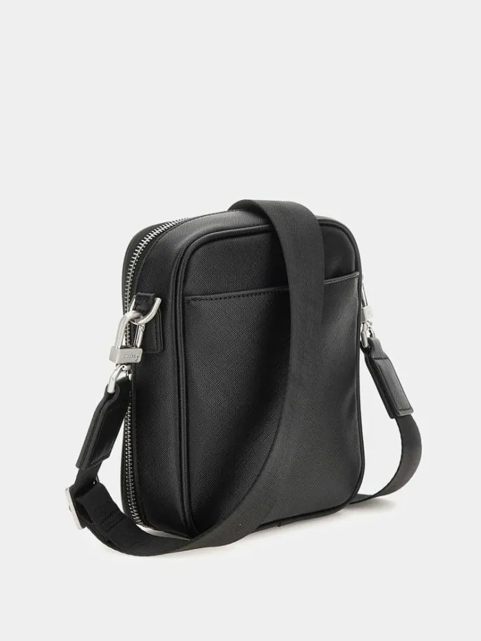 Men Certosa Saffiano Eco Mini Crossbody Black Guess City Bags