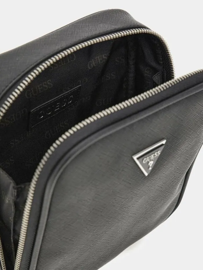 Men Certosa Saffiano Eco Mini Crossbody Black Guess City Bags