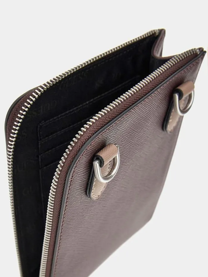 Men Certosa Saffiano Eco Mini Crossbody Dark Brown Guess City Bags