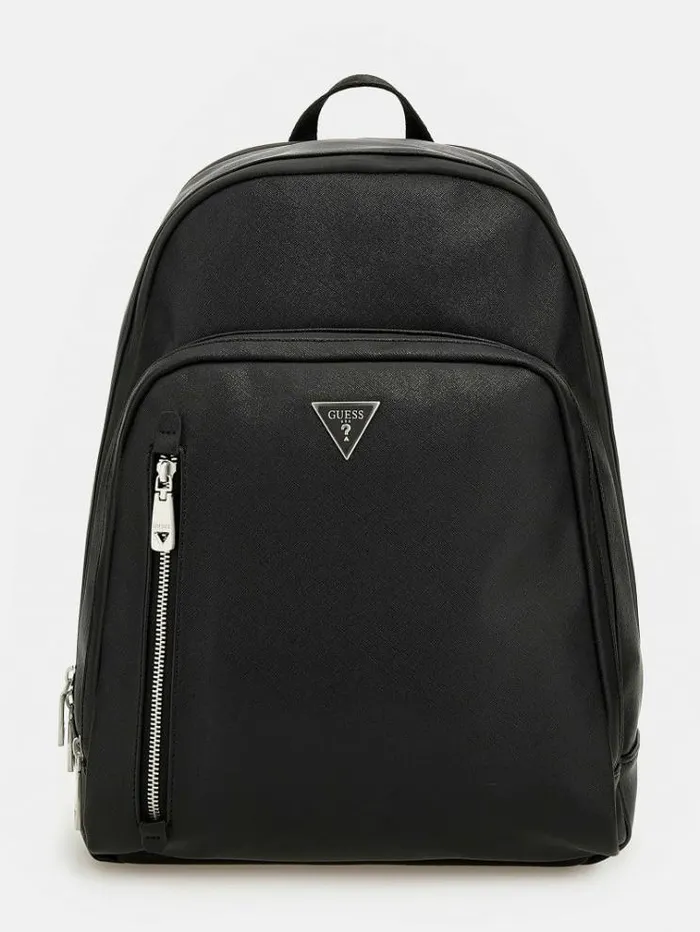 Men Certosa Saffiano Smart Backpack Black Guess Backpacks And Bum Bags