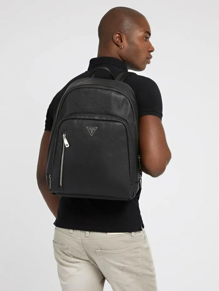 Men Certosa Saffiano Smart Backpack Black Guess Backpacks And Bum Bags