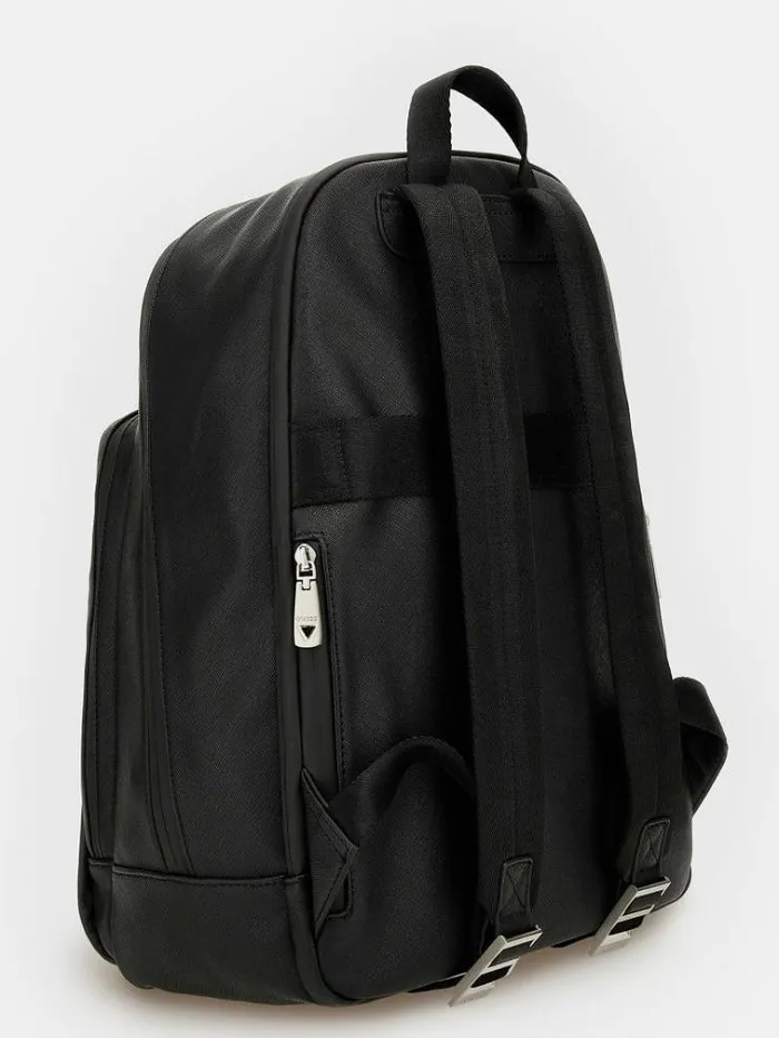 Men Certosa Saffiano Smart Backpack Black Guess Backpacks And Bum Bags