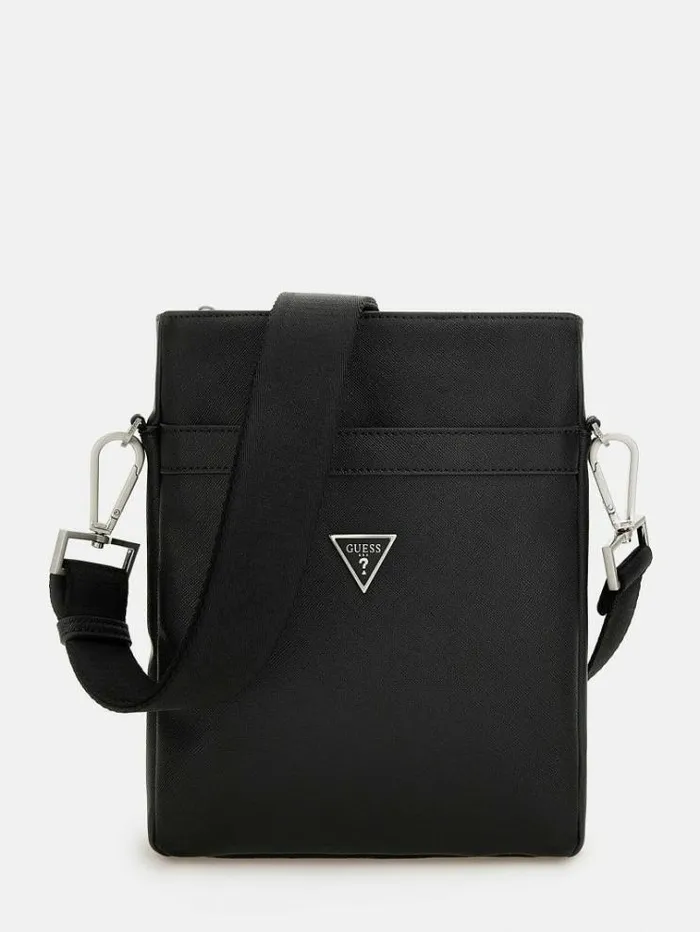 Men Certosa Saffiano Smart Crossbody Bag Black Guess City Bags