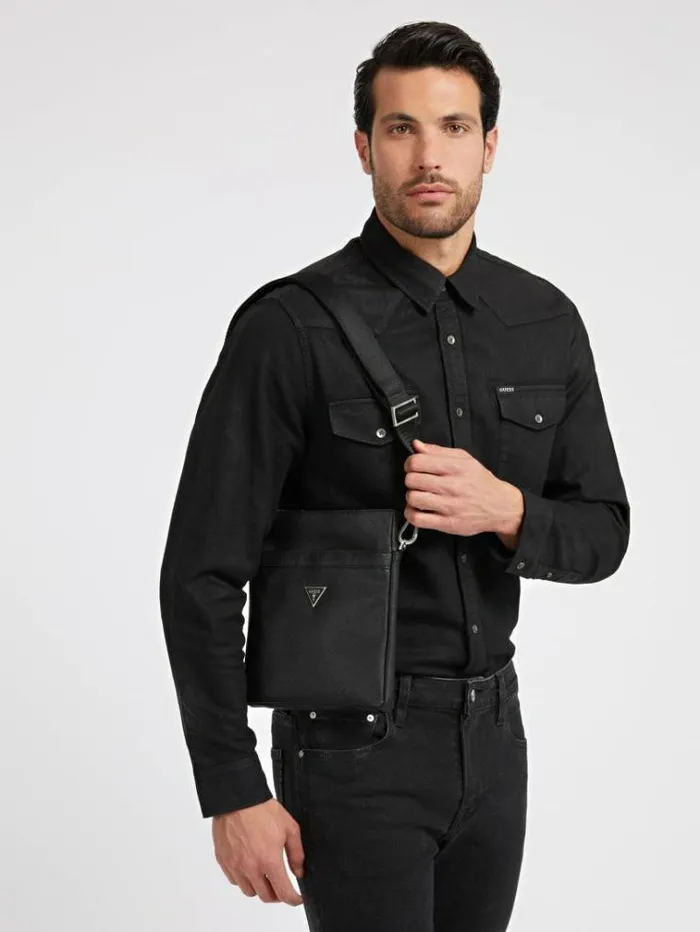 Men Certosa Saffiano Smart Crossbody Bag Black Guess City Bags