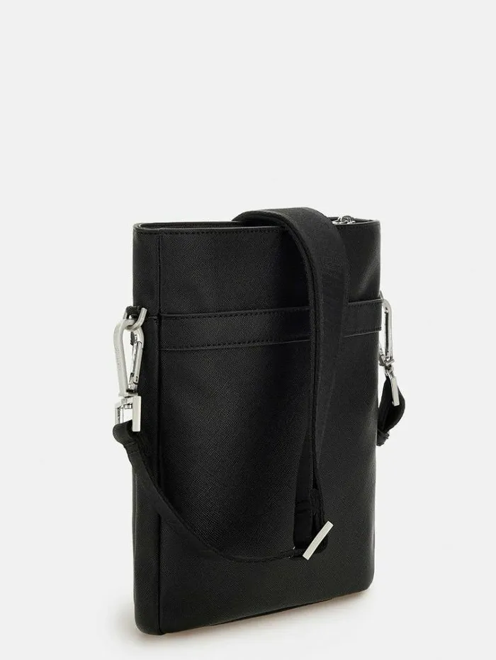 Men Certosa Saffiano Smart Crossbody Bag Black Guess City Bags