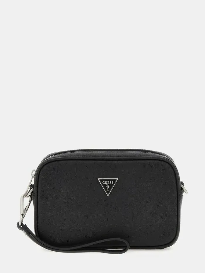 Men Certosa Saffiano Smart Mini Crossbody Bag Black Guess City Bags