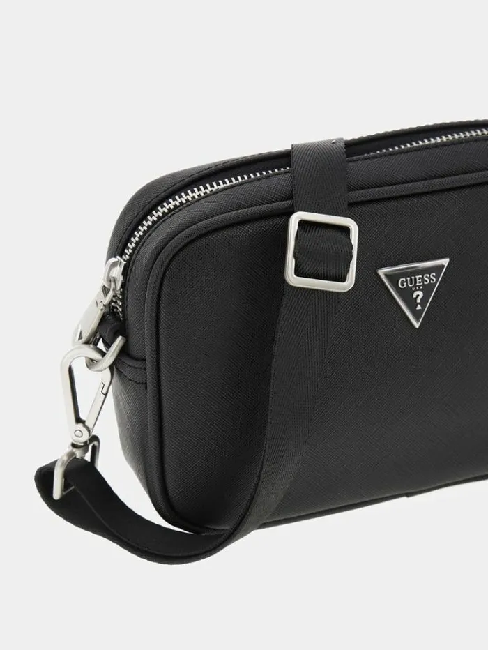 Men Certosa Saffiano Smart Mini Crossbody Bag Black Guess City Bags