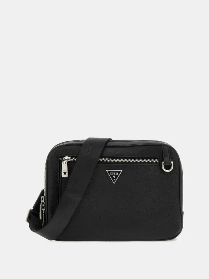 Men Certosa Saffiano Smart Mini Crossbody Black Guess City Bags