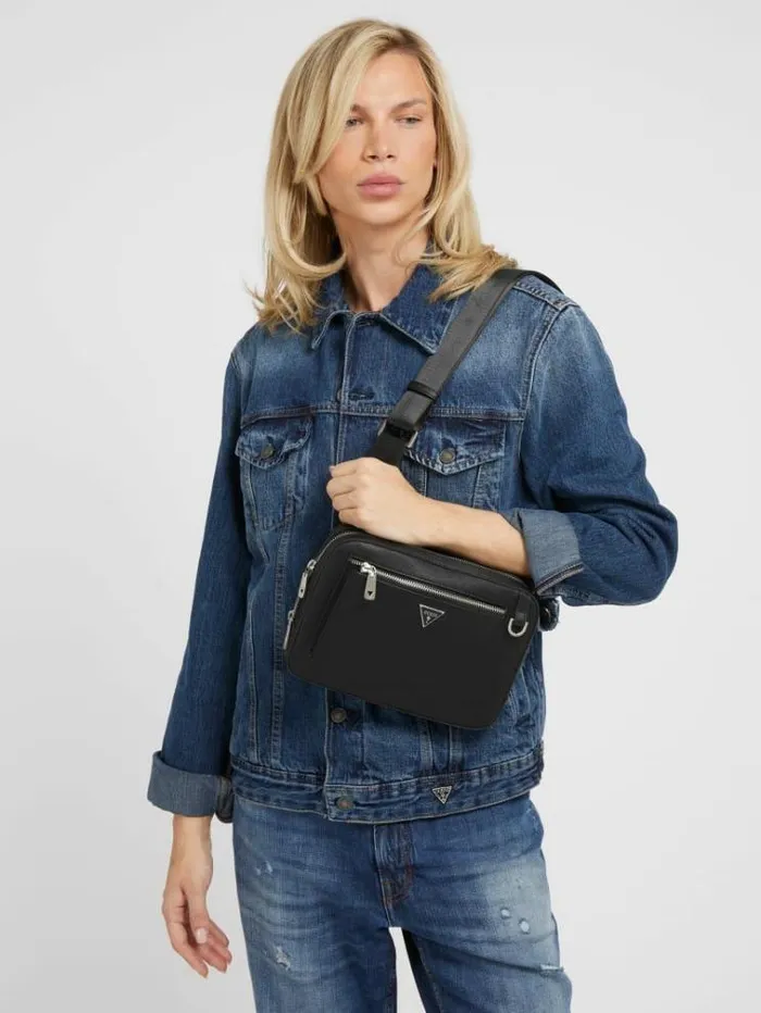 Men Certosa Saffiano Smart Mini Crossbody Black Guess City Bags