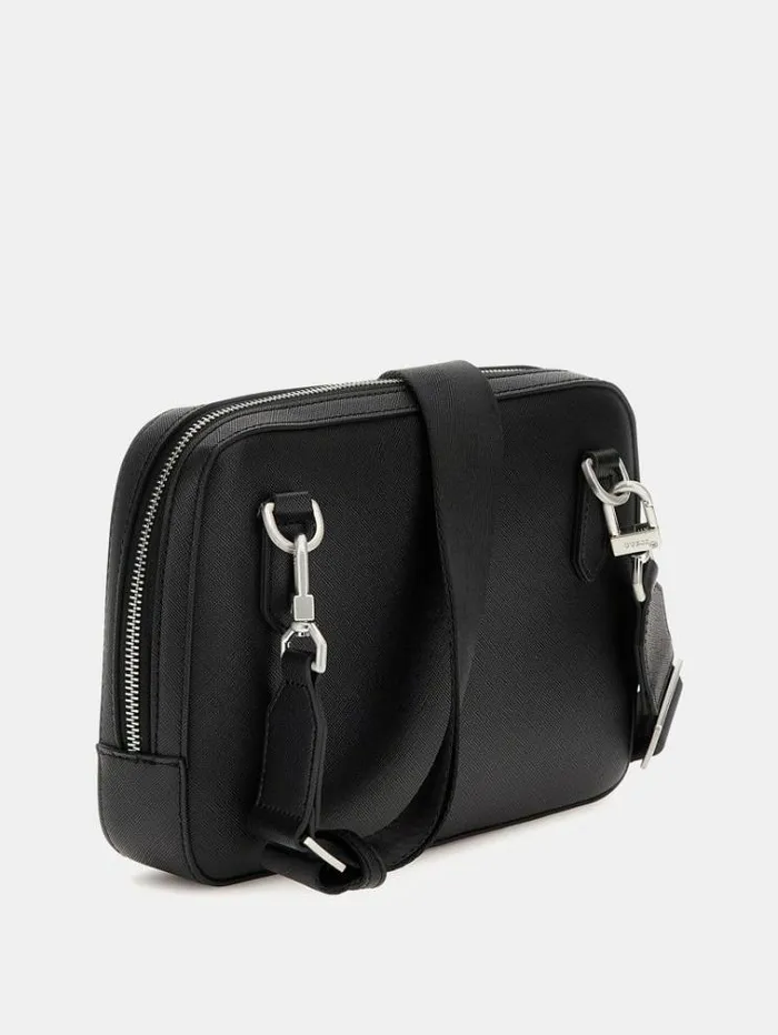 Men Certosa Saffiano Smart Mini Crossbody Black Guess City Bags