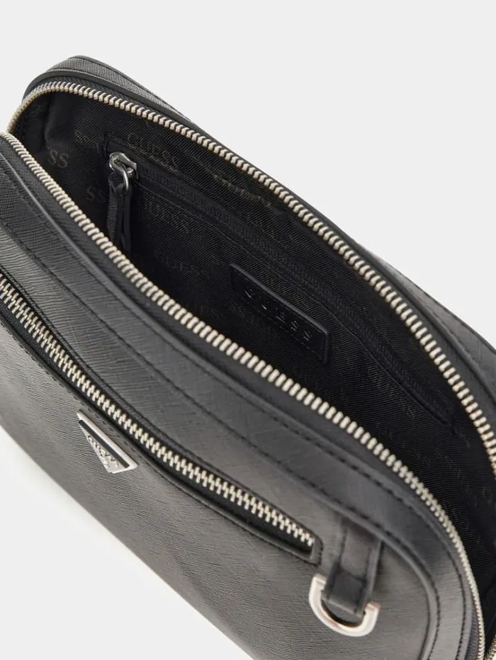 Men Certosa Saffiano Smart Mini Crossbody Black Guess City Bags