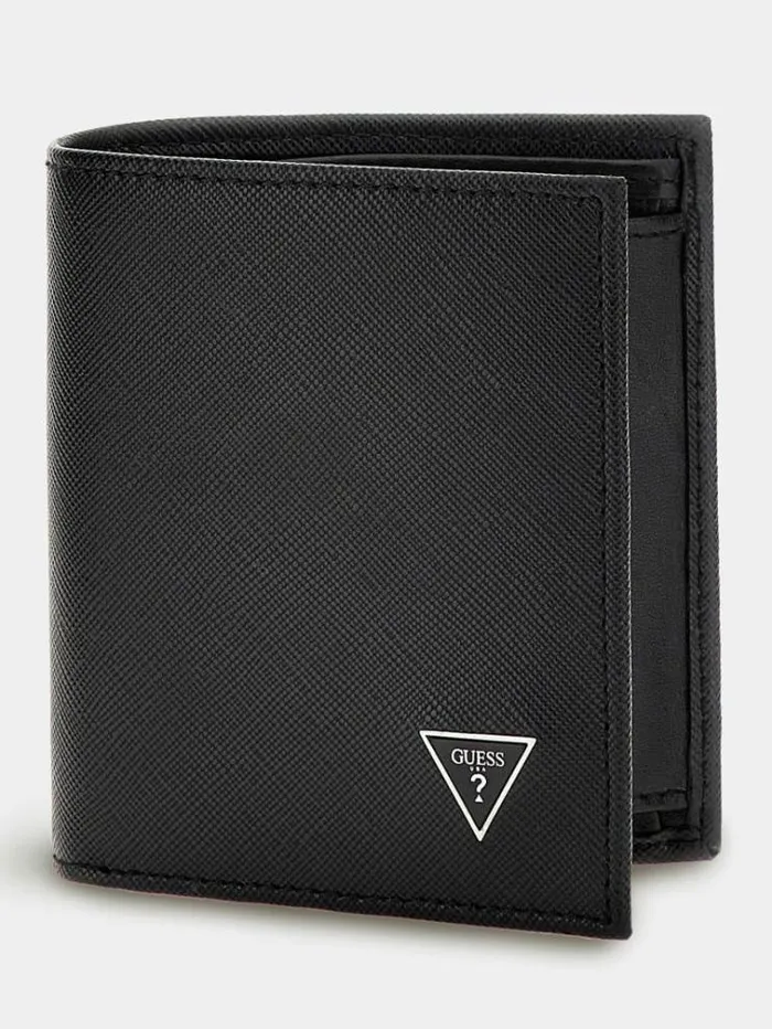 Men Certosa Saffiano Smart Wallet Black Guess Wallets