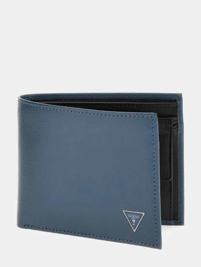 Men Certosa Saffiano Wallet Blue Guess Wallets