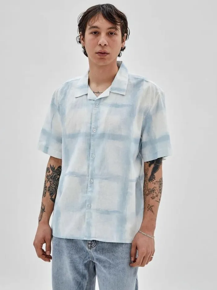 Men Checked Print Shirt Light Blue Guess Shirts