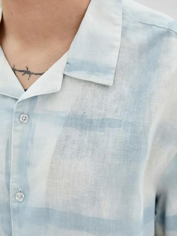 Men Checked Print Shirt Light Blue Guess Shirts