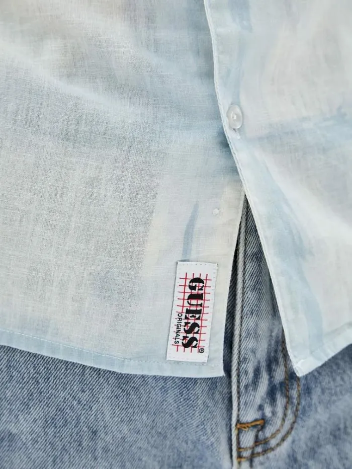 Men Checked Print Shirt Light Blue Guess Shirts