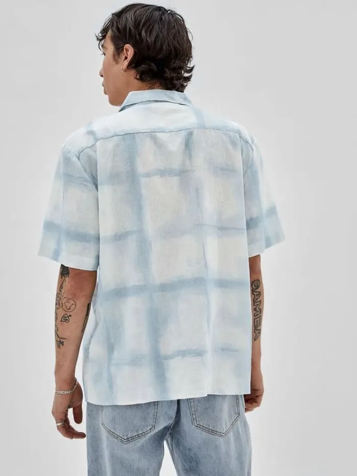 Men Checked Print Shirt Light Blue Guess Shirts