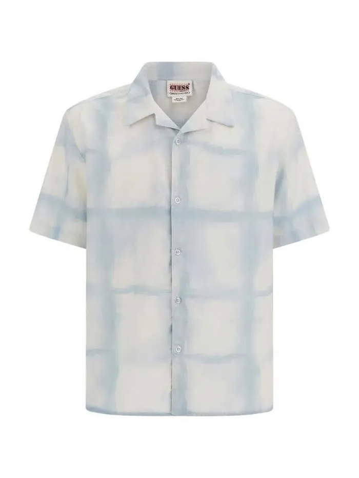 Men Checked Print Shirt Light Blue Guess Shirts