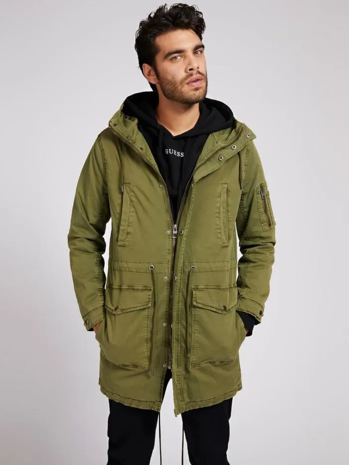 Men Cotton Parka Green Guess Coats And Jackets