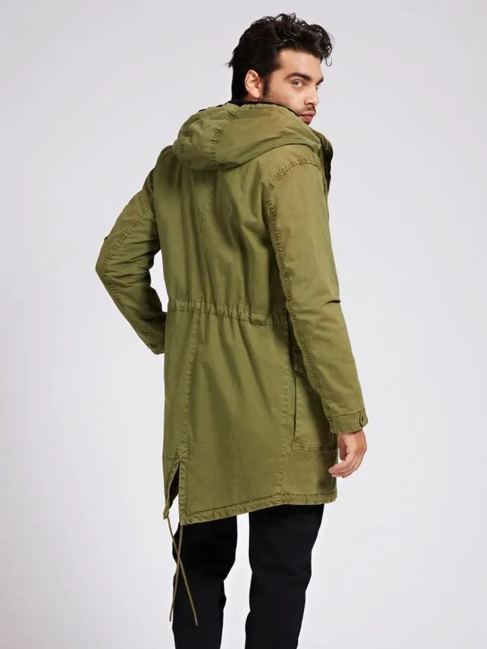Men Cotton Parka Green Guess Coats And Jackets