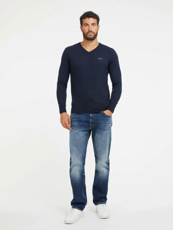 Men Crew Neck Silk Blend Sweater Blue Guess Knitwear And Sweatshirts