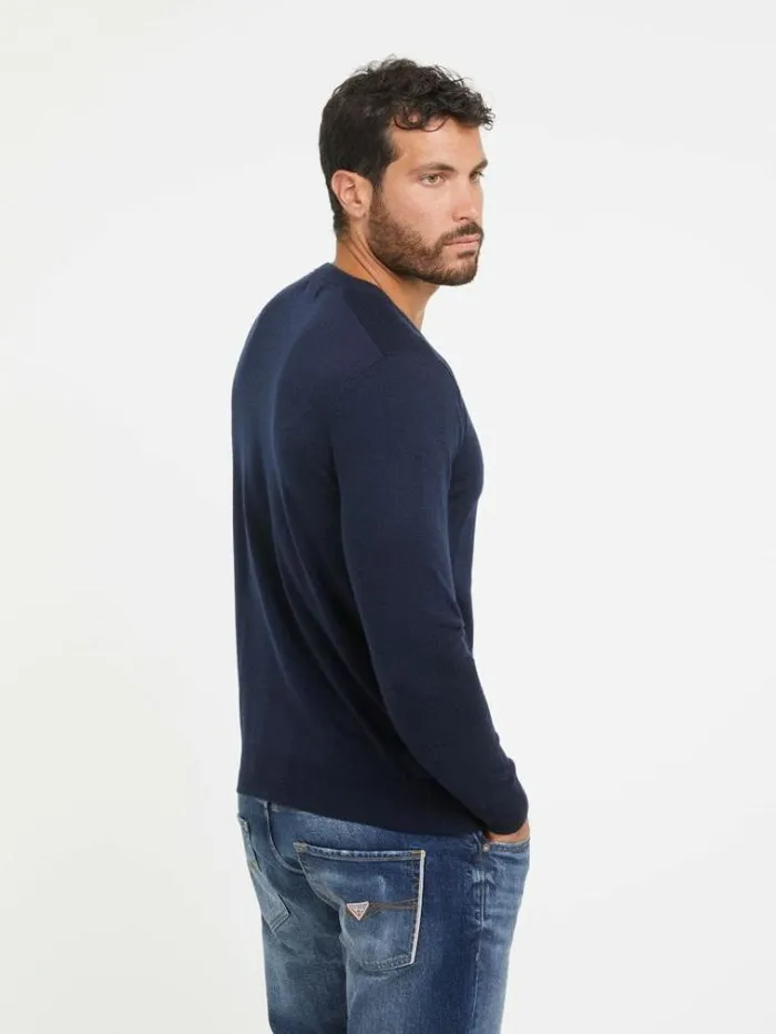 Men Crew Neck Silk Blend Sweater Blue Guess Knitwear And Sweatshirts
