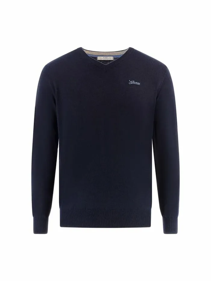 Men Crew Neck Silk Blend Sweater Blue Guess Knitwear And Sweatshirts
