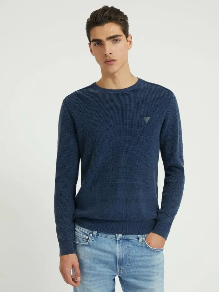 Men Crew Neck Sweater Blue Guess Knitwear And Sweatshirts