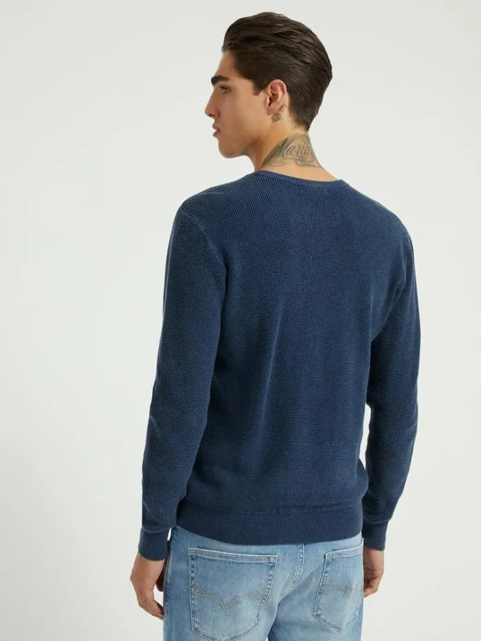 Men Crew Neck Sweater Blue Guess Knitwear And Sweatshirts