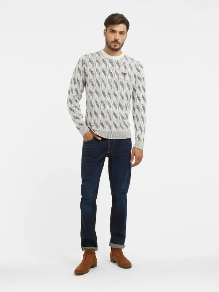Men Crew Neck Wool Blend Sweater Brown Multi Guess Knitwear And Sweatshirts