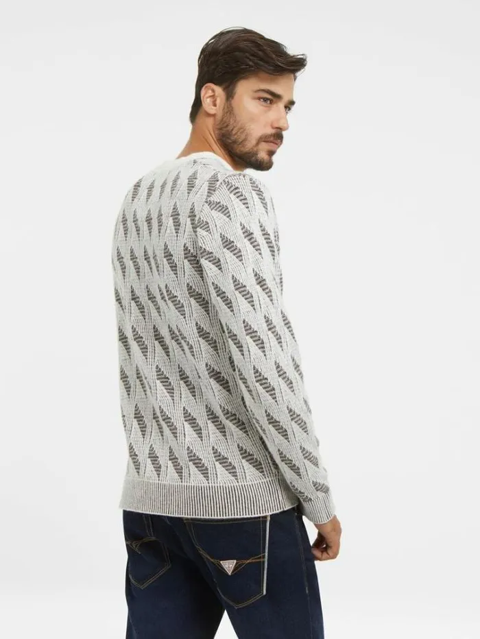 Men Crew Neck Wool Blend Sweater Brown Multi Guess Knitwear And Sweatshirts