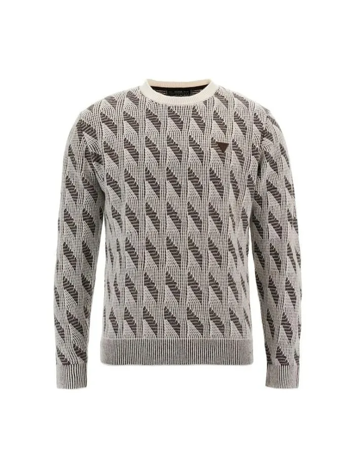 Men Crew Neck Wool Blend Sweater Brown Multi Guess Knitwear And Sweatshirts