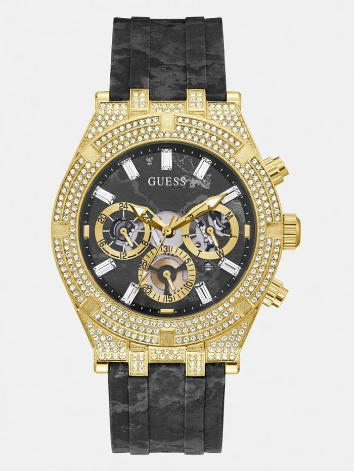 Men Crystal Multifunction Watch Gold Guess Watches