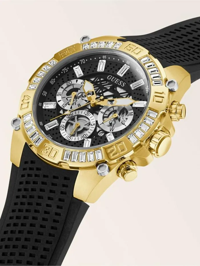 Men Crystal Multifunction Watch Gold Guess Watches