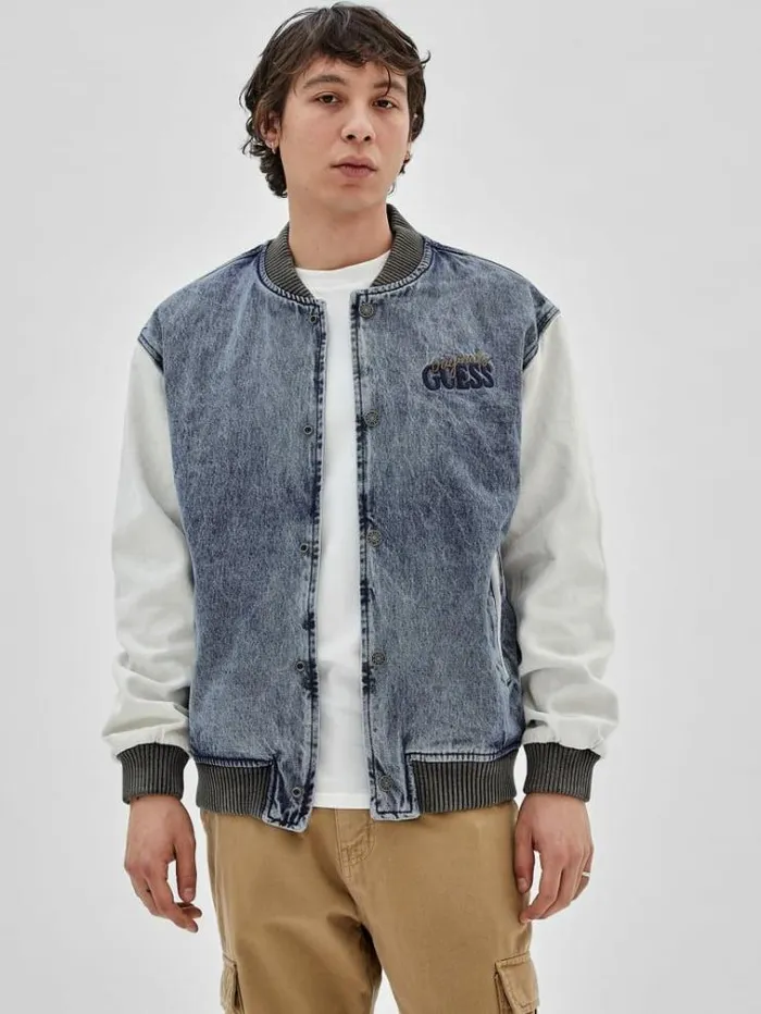 Men Denim Bomber Jacket Blue Guess Coats And Jackets