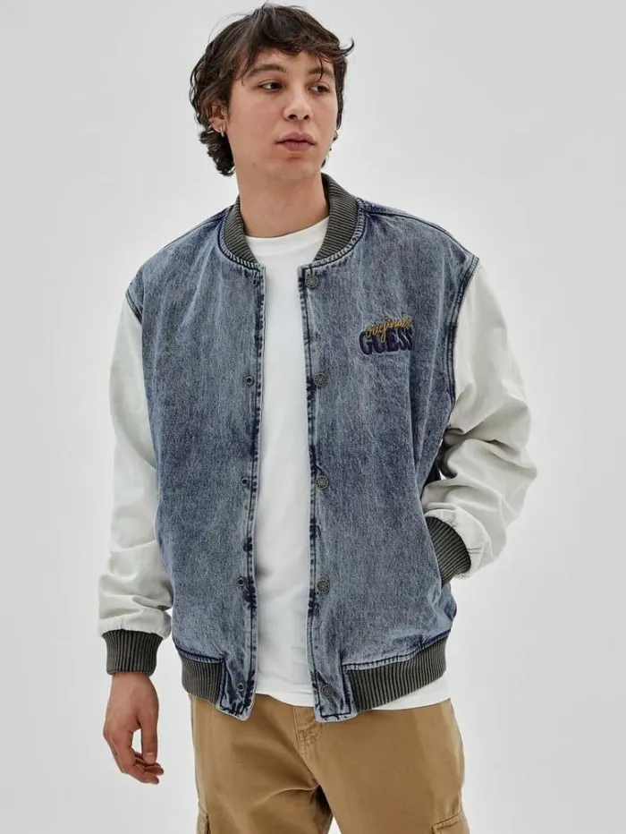 Men Denim Bomber Jacket Blue Guess Coats And Jackets