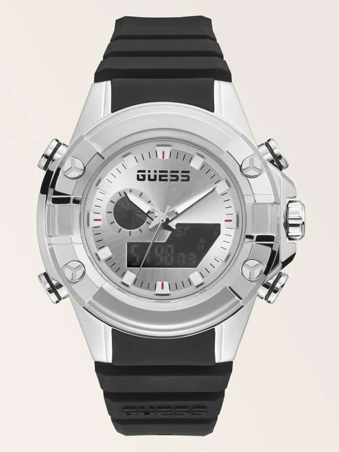 Men Digital Watch Silver Guess Watches