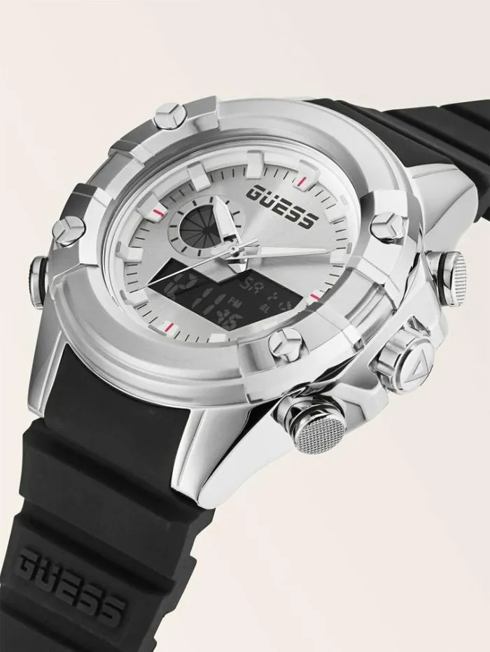 Men Digital Watch Silver Guess Watches
