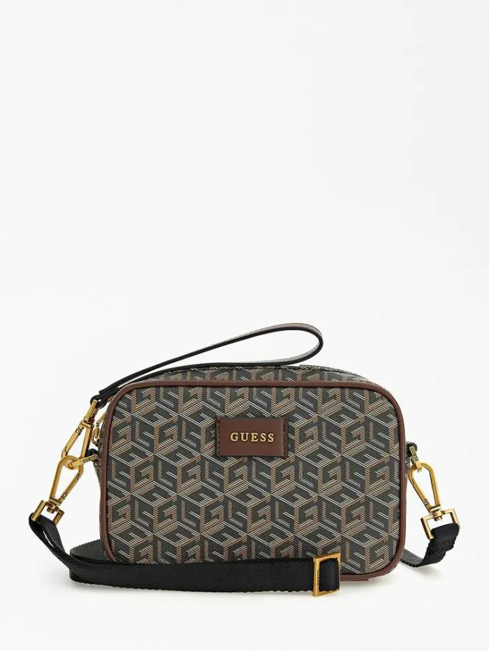 Men Ederlo Cube Logo Mini Crossbody Bag Black Guess City Bags