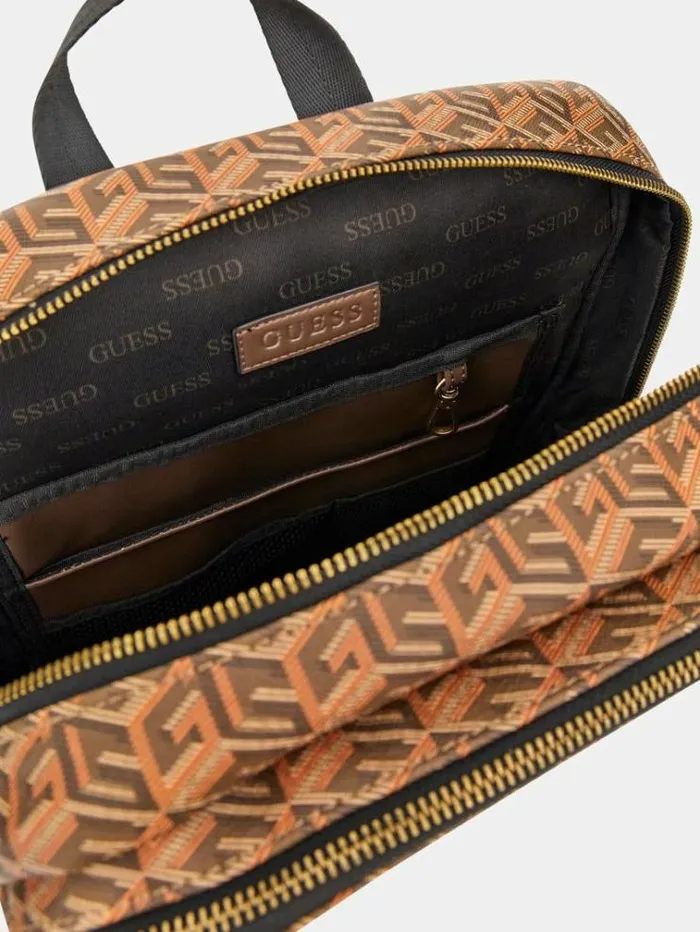 Men Ederlo G Cube Logo Backpack Brown Multi Guess Backpacks And Bum Bags